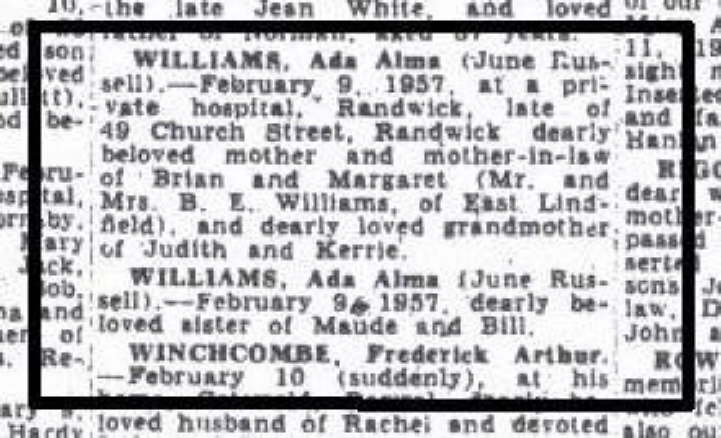 Ada Alma Williams (nee Snushall)