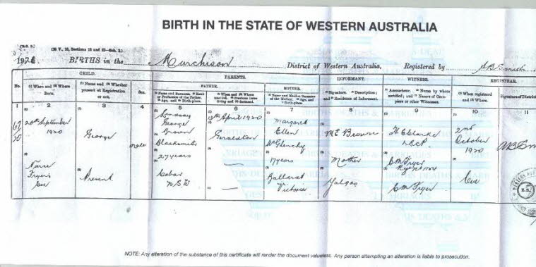 George Brown's Birth Certificate