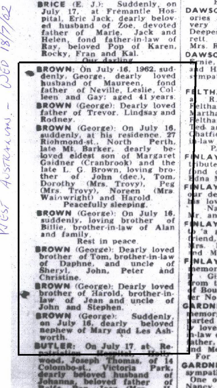 George Brown - Death Notices