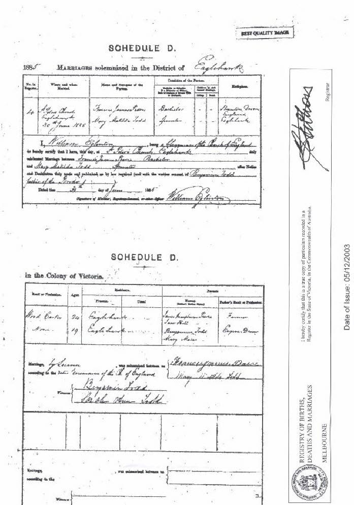 Jim & Mary Pearce's Marriage Cert