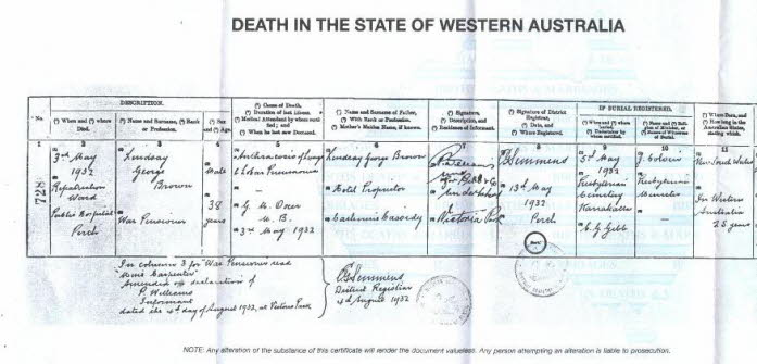 Lindsay George Brown's Death Certificate