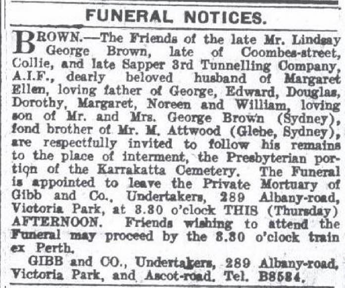 Lindsay George Brown - Funeral Notice